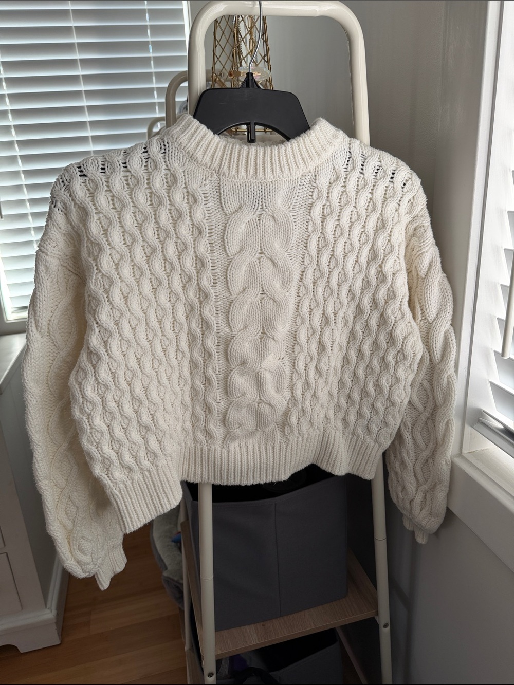 moon & madison Cream Cable Knit Cropped Crew Sweater